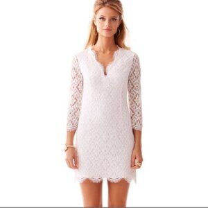 NWT Lilly Pulitzer Meryl 3/4 Sleeve V Neck  Resort White Diamond Lace Dress 00